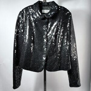 GIORGIO ARMANI Vintage Black Sequin Cropped Blazer With Peter Pan Collar Italy S